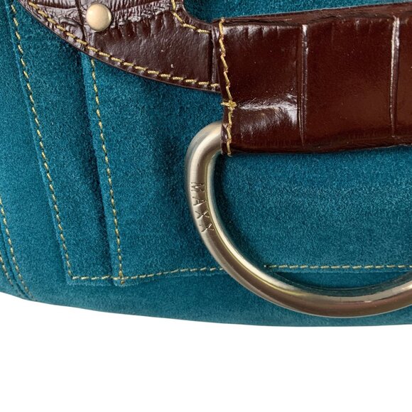 Maxx New York Belted Teal Blue Brushed Leather Steel Ring Handbag - Picture 9 of 10
